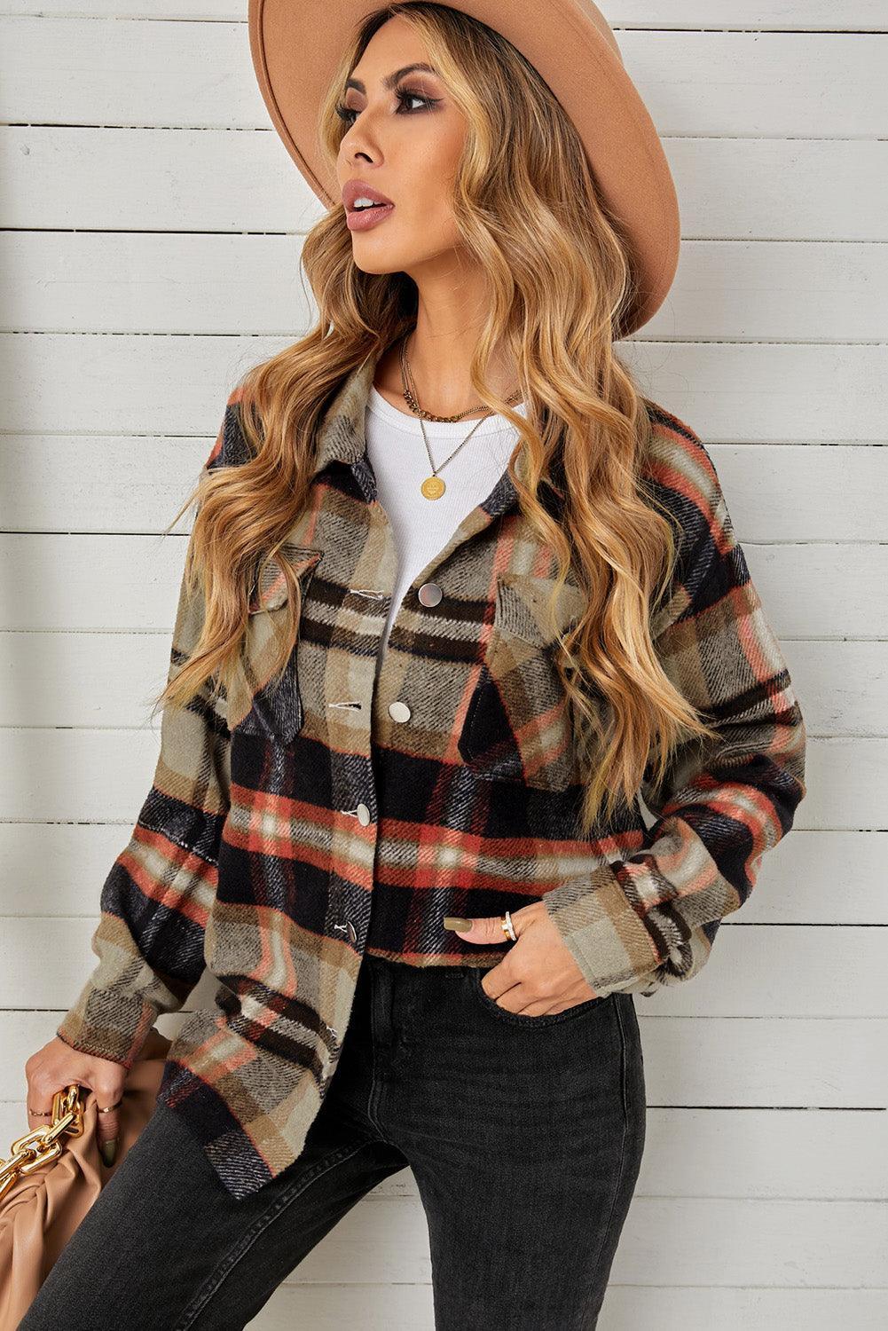 Adaptable Plaid Pocketed Oversized Shacket - MXSTUDIO.COM