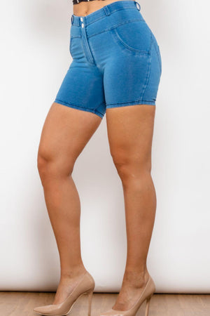 Adaptable Sky Blue Mid Rise Denim Shorts - MXSTUDIO.COM