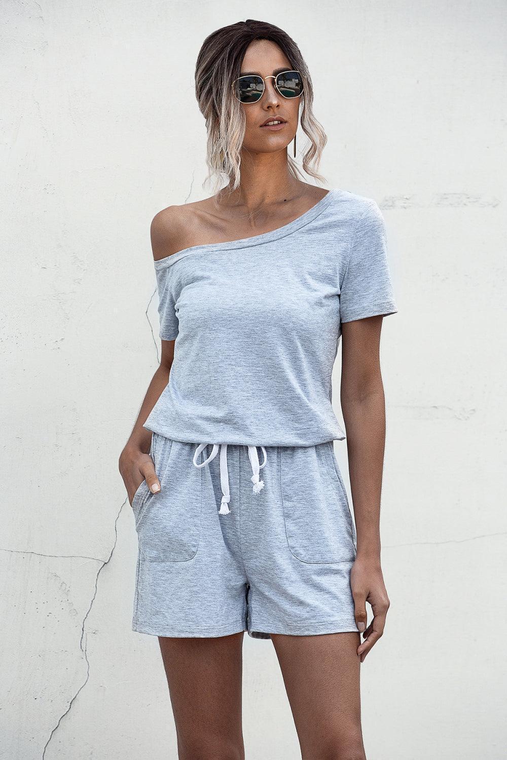 Adaptable Tie Waist One Shoulder Romper - MXSTUDIO.COM