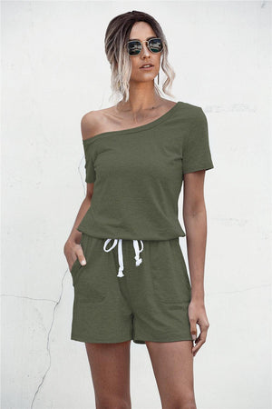 Adaptable Tie Waist One Shoulder Romper - MXSTUDIO.COM