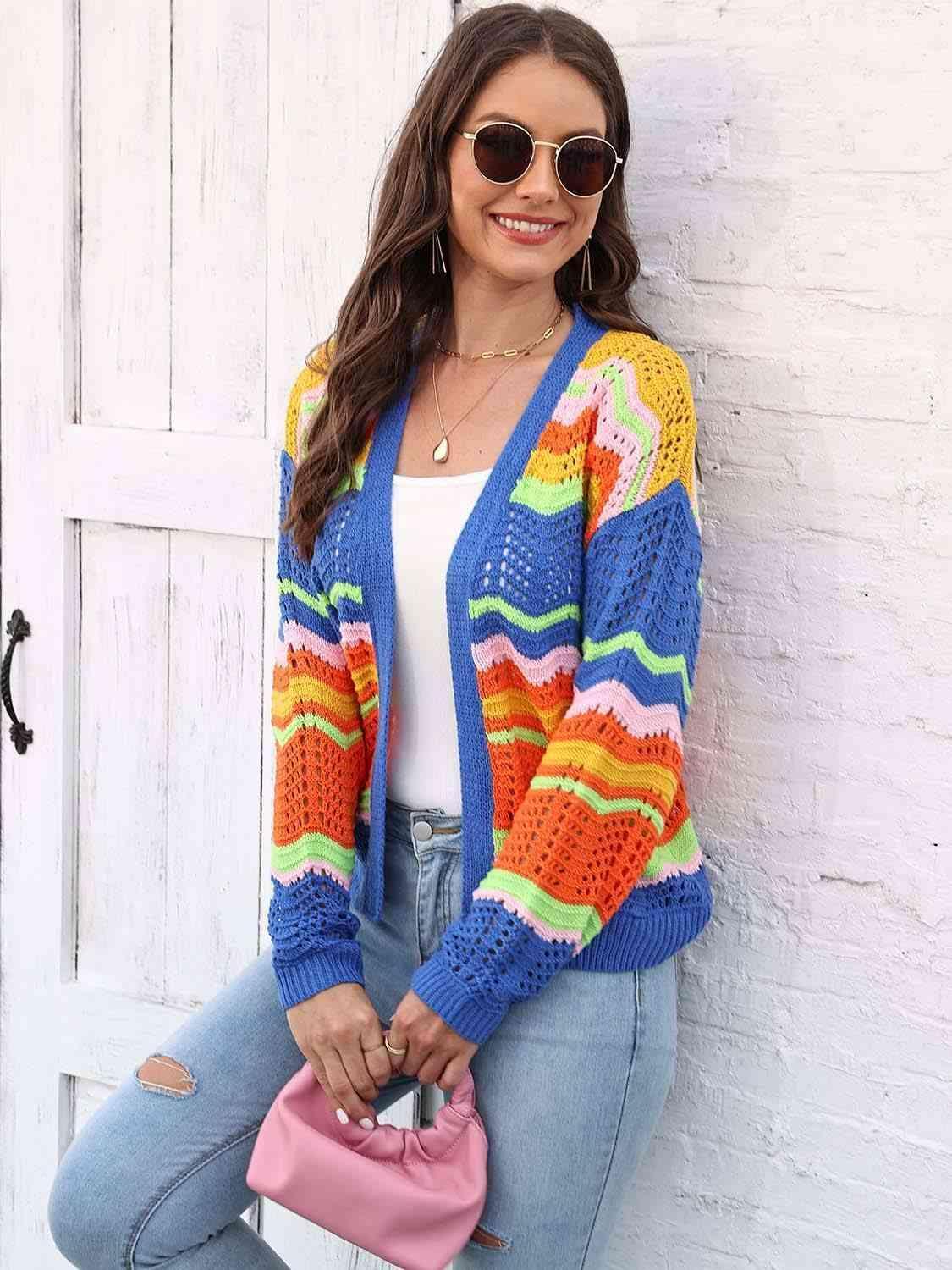 Add Color To Fall Open Front Open Knit Cardigan - MXSTUDIO.COM