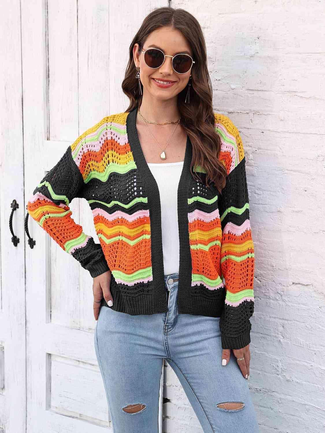 Add Color To Fall Open Front Open Knit Cardigan - MXSTUDIO.COM