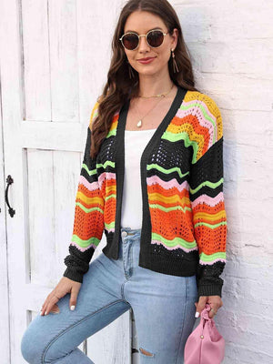 Add Color To Fall Open Front Open Knit Cardigan - MXSTUDIO.COM