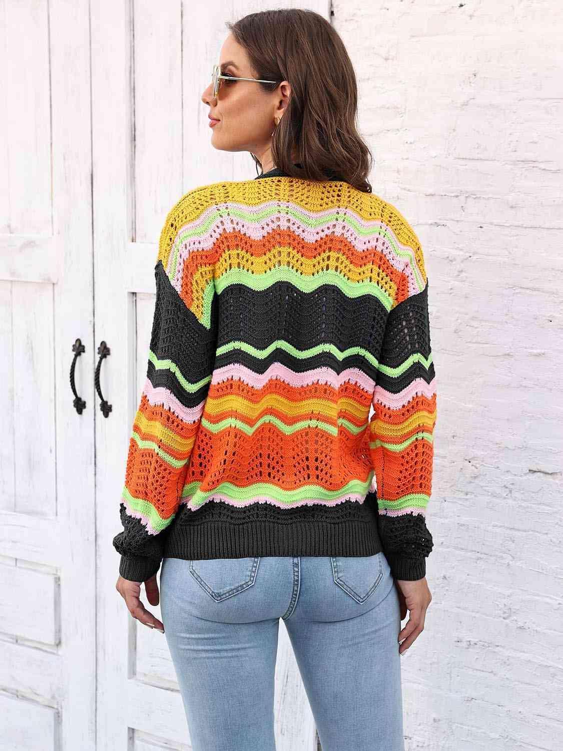 Add Color To Fall Open Front Open Knit Cardigan - MXSTUDIO.COM