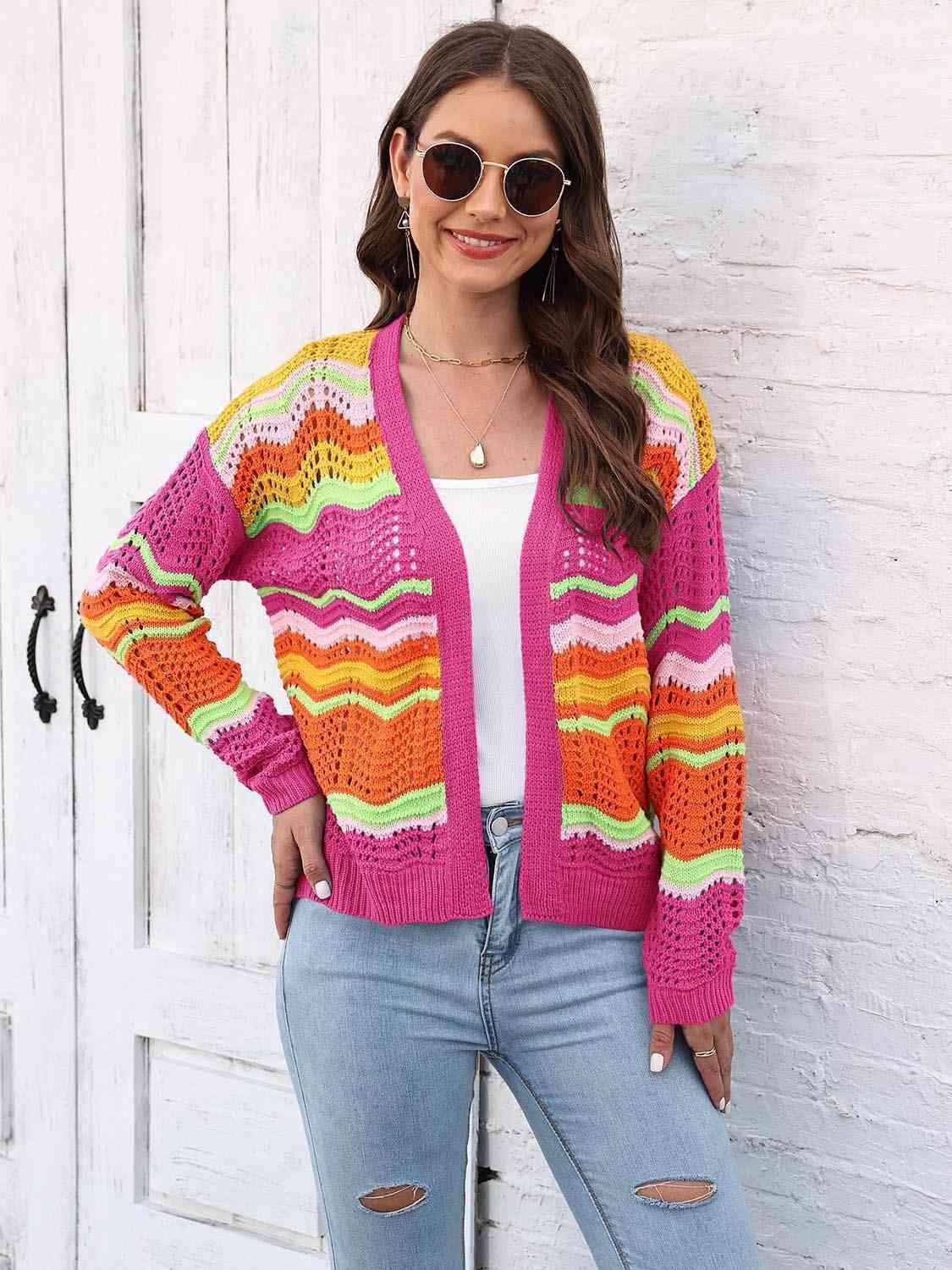 Add Color To Fall Open Front Open Knit Cardigan - MXSTUDIO.COM