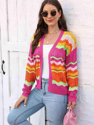 Add Color To Fall Open Front Open Knit Cardigan - MXSTUDIO.COM