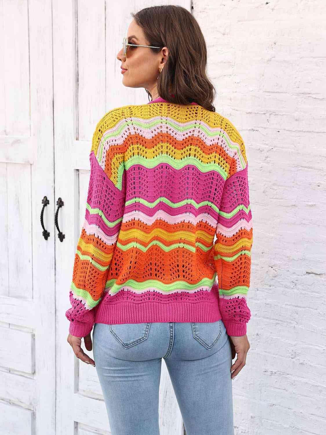 Add Color To Fall Open Front Open Knit Cardigan - MXSTUDIO.COM