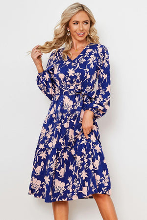 Admirable Charm Floral Long Sleeve Midi Dress - MXSTUDIO.COM