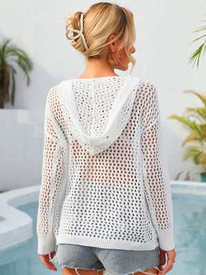 Admire Summer Hooded Openwork Floral Beach Cover-Up - MXSTUDIO.COM