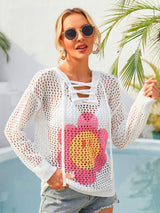 Admire Summer Hooded Openwork Floral Beach Cover-Up - MXSTUDIO.COM