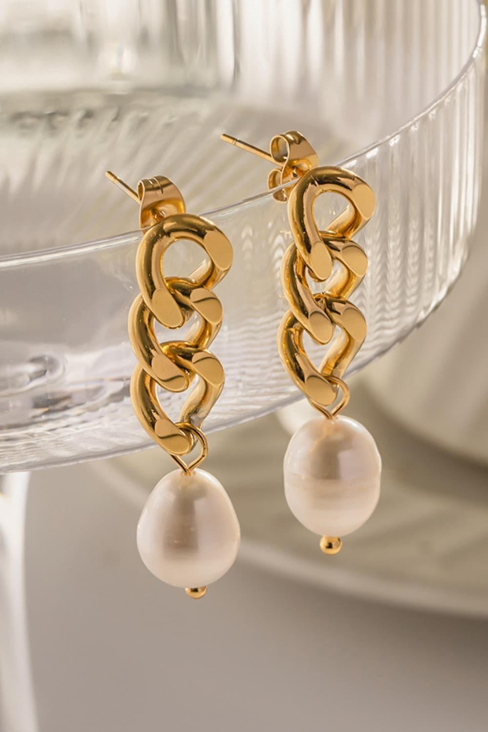 Admiring Fashion Stainless Steel Pearl Drop Earrings - MXSTUDIO.COM