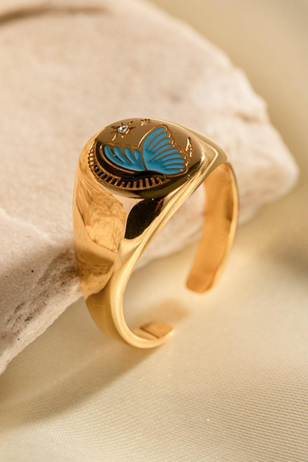 Adorable Butterfly Pattern Stainless Steel Gold Open Ring - MXSTUDIO.COM