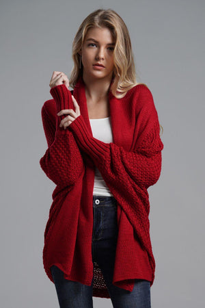 Adorable Dolman Sleeve Ribbed Trim Longline Cardigan - MXSTUDIO.COM