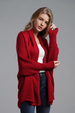 Adorable Dolman Sleeve Ribbed Trim Longline Cardigan - MXSTUDIO.COM