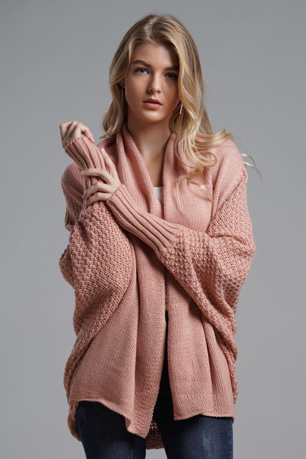 Adorable Dolman Sleeve Ribbed Trim Longline Cardigan - MXSTUDIO.COM