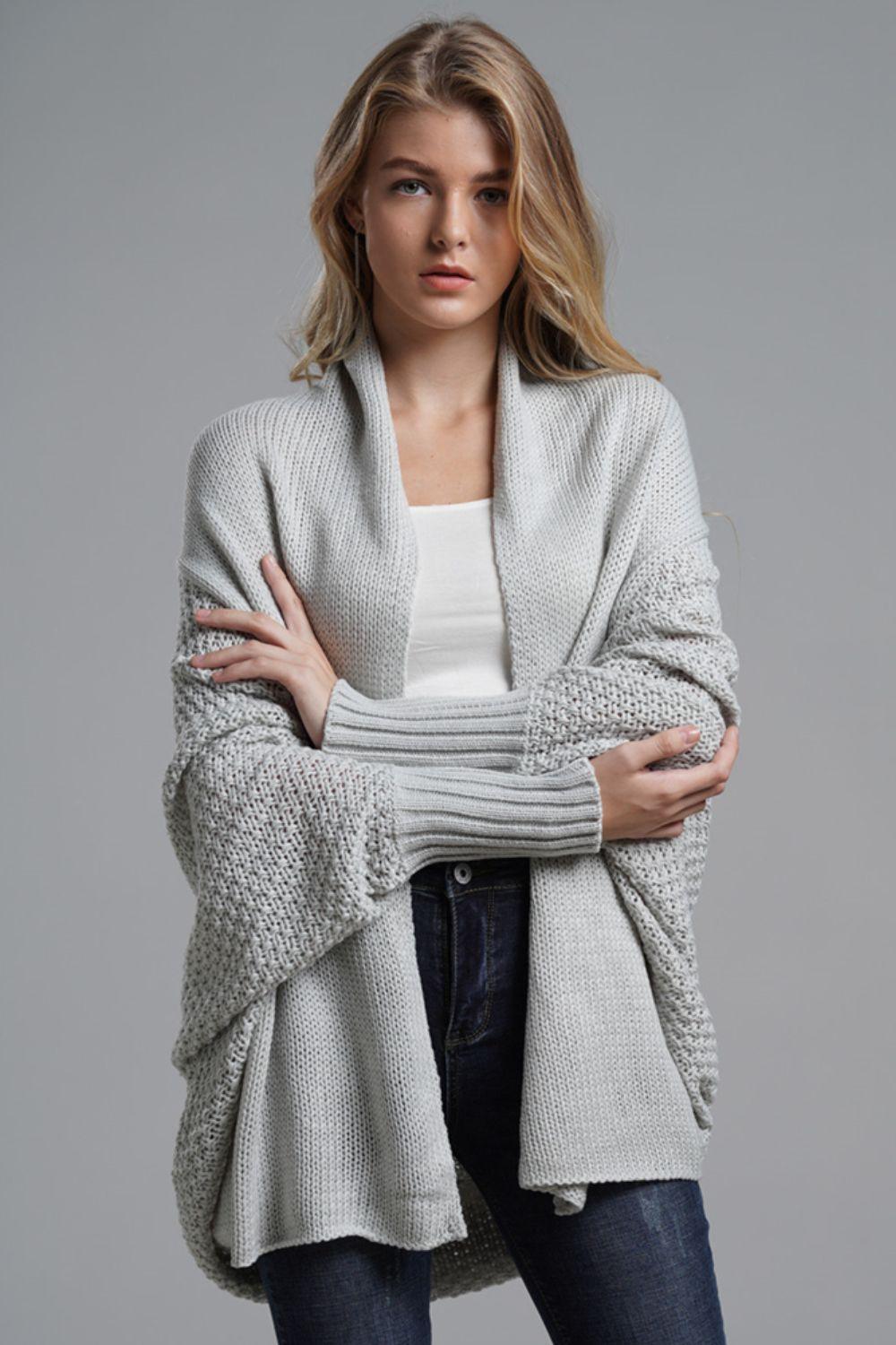 Adorable Dolman Sleeve Ribbed Trim Longline Cardigan - MXSTUDIO.COM