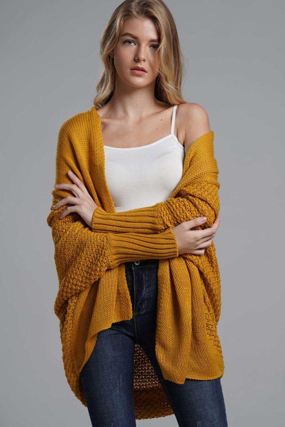 Adorable Dolman Sleeve Ribbed Trim Longline Cardigan - MXSTUDIO.COM