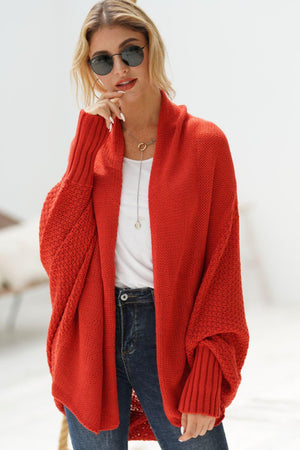 Adorable Dolman Sleeve Ribbed Trim Longline Cardigan - MXSTUDIO.COM