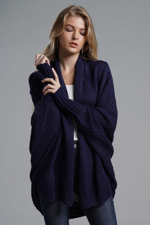 Adorable Dolman Sleeve Ribbed Trim Longline Cardigan - MXSTUDIO.COM