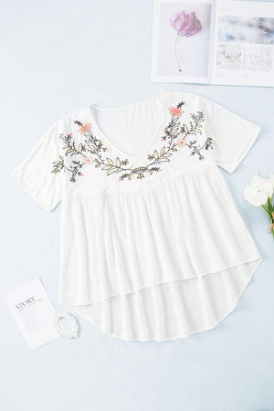 Adorable Embroidered High Low Blouse - MXSTUDIO.COM