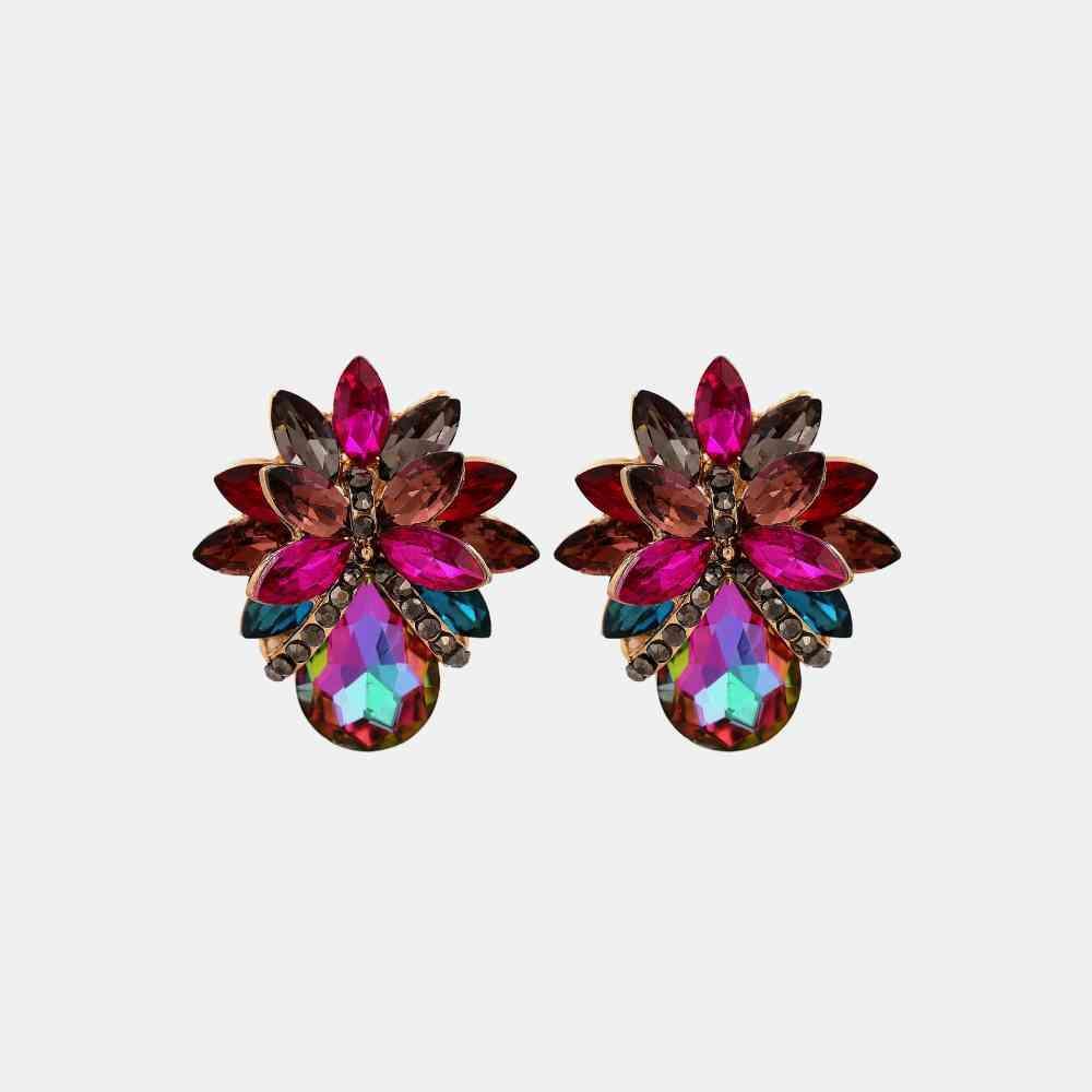 Adorable Glass Stone Flower Stud Earrings-MXSTUDIO.COM