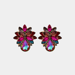 Adorable Glass Stone Flower Stud Earrings-MXSTUDIO.COM