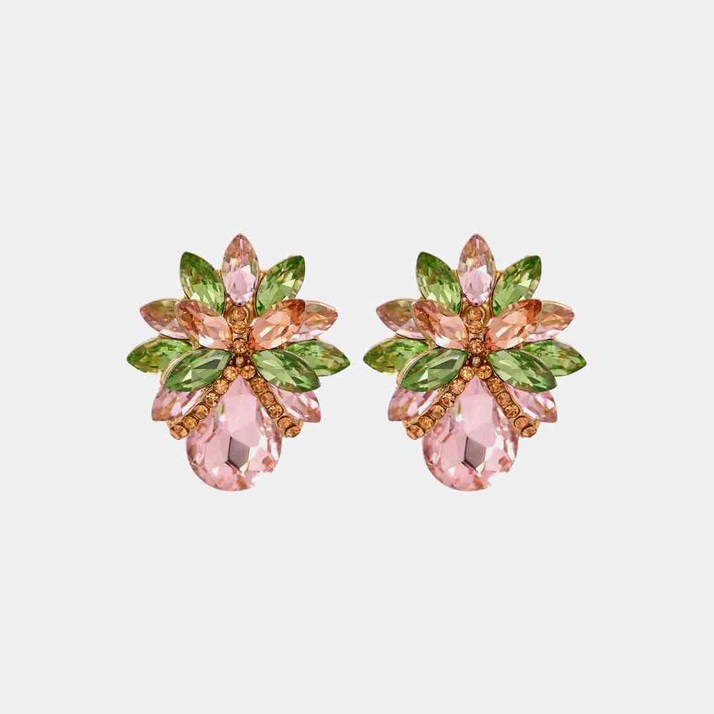 Adorable Glass Stone Flower Stud Earrings-MXSTUDIO.COM