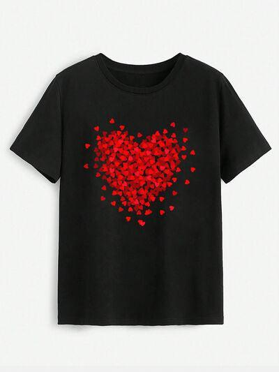 a black t - shirt with red hearts on it