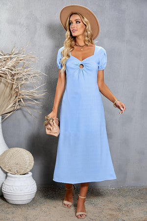 Adorable Short Puff Sleeve Midi Dress - MXSTUDIO.COM