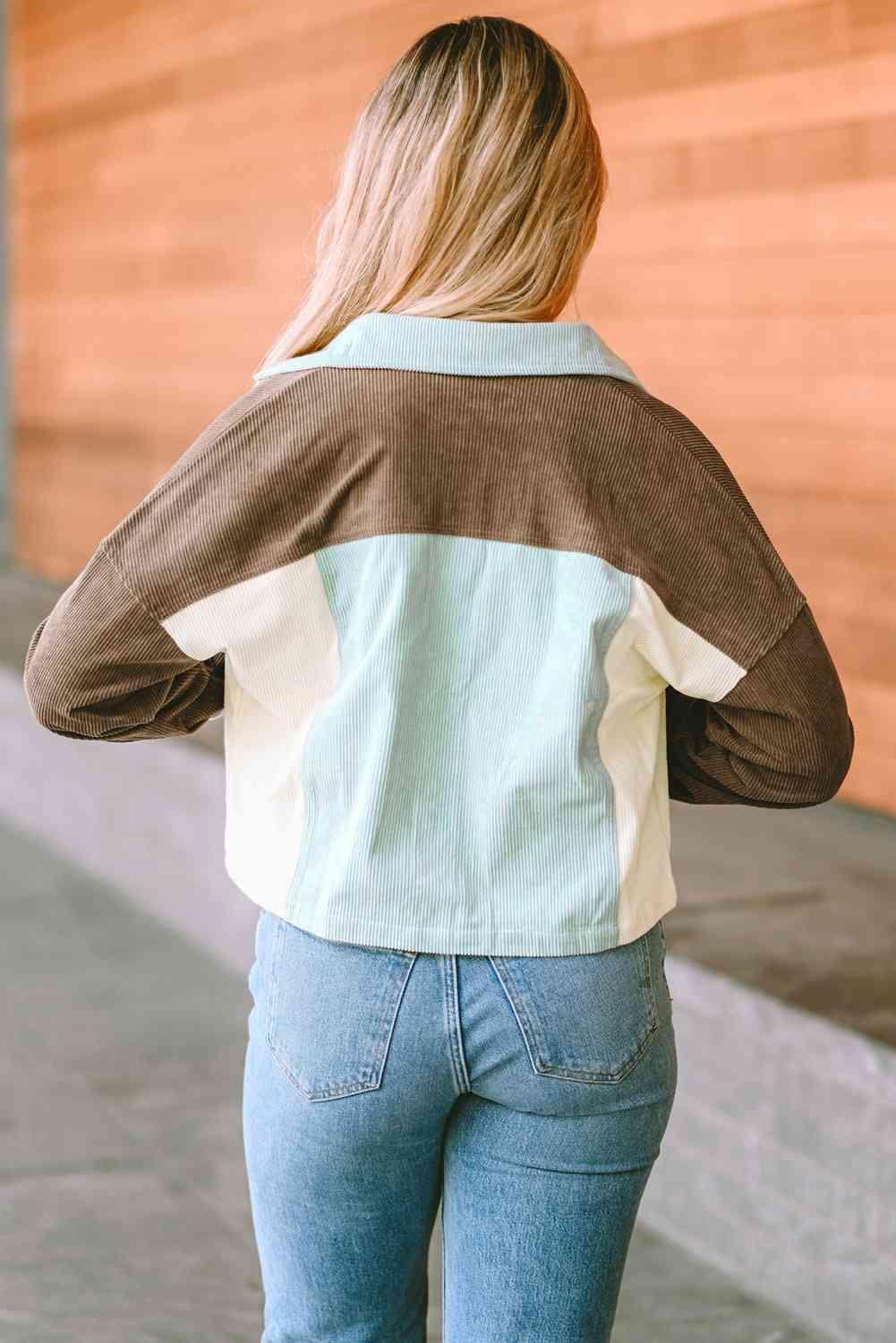 Adorable Warmth Color Block Collared Neck Jacket-MXSTUDIO.COM