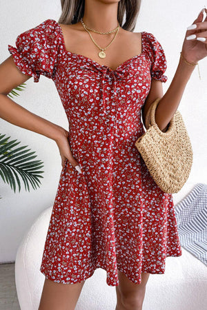 Adorbs Floral Sweetheart Neck A-Line Dress - MXSTUDIO.COM