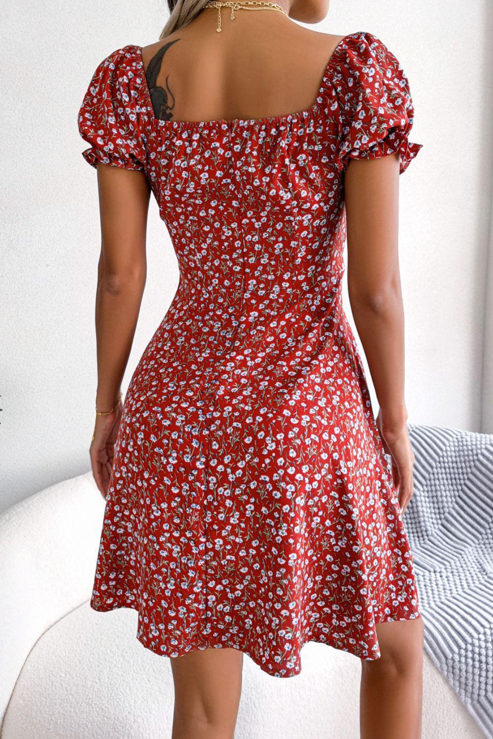 Adorbs Floral Sweetheart Neck A-Line Dress - MXSTUDIO.COM