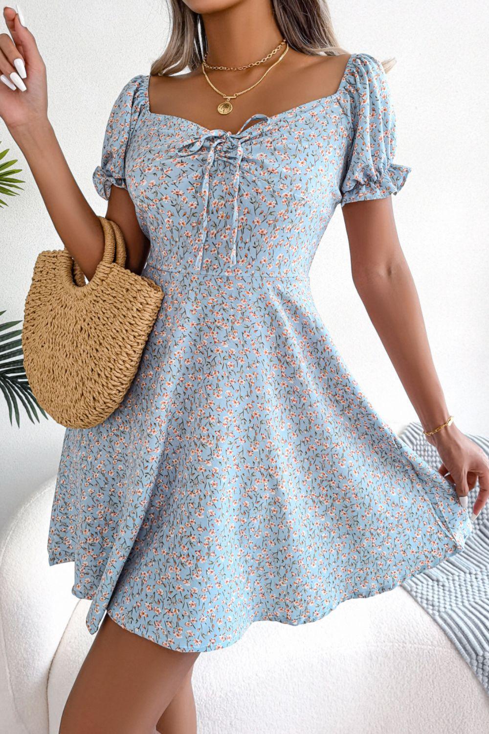 Adorbs Floral Sweetheart Neck A-Line Dress - MXSTUDIO.COM