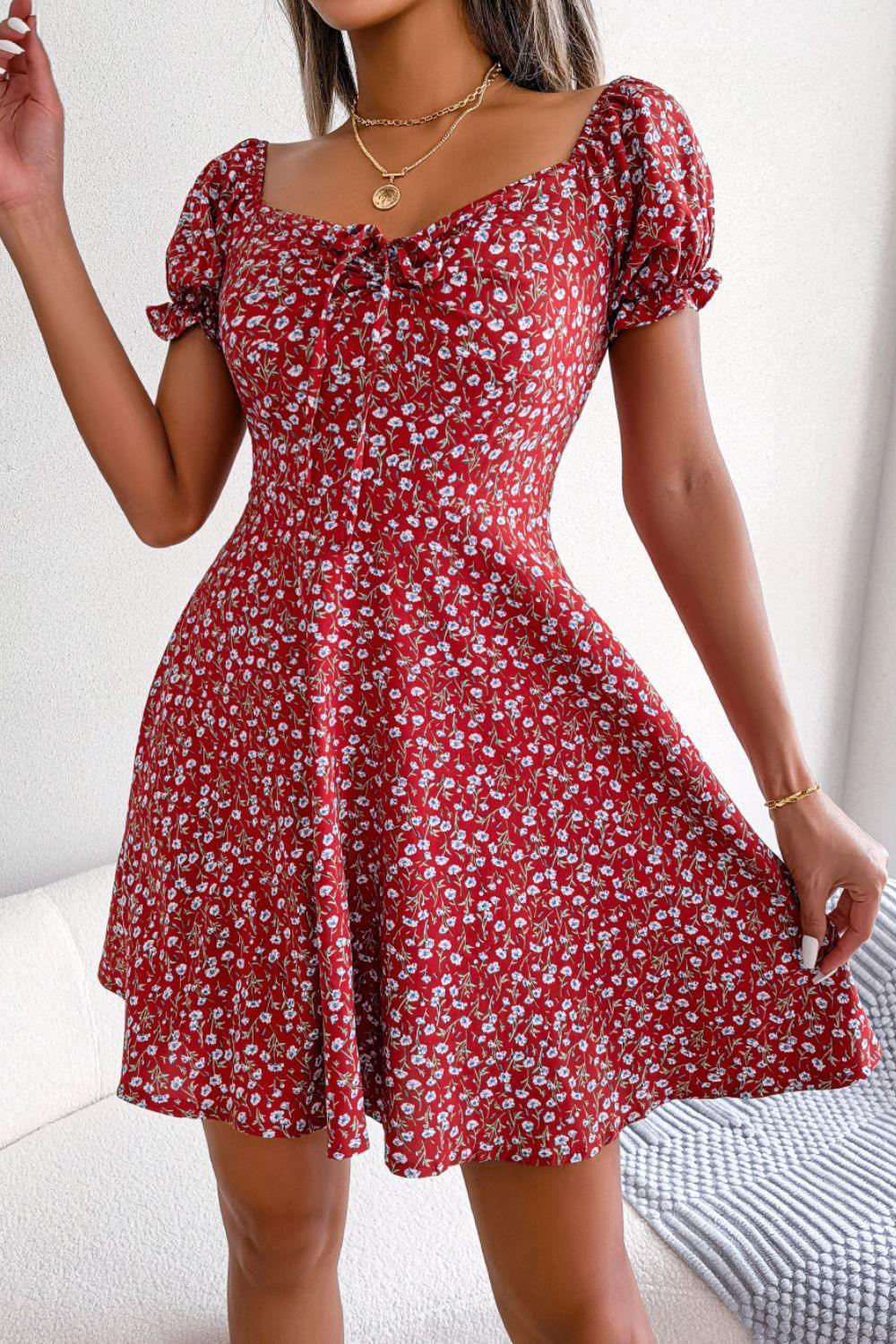 Adorbs Floral Sweetheart Neck A-Line Dress - MXSTUDIO.COM