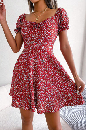 Adorbs Floral Sweetheart Neck A-Line Dress - MXSTUDIO.COM