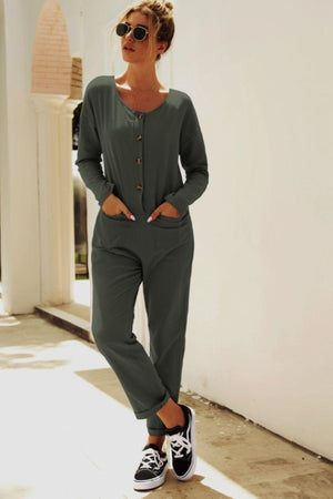 Adrenaline Junkie Buttoned Long Sleeve Jumpsuit - MXSTUDIO.COM