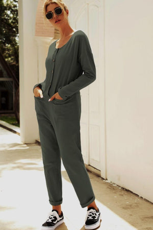 Adrenaline Junkie Buttoned Long Sleeve Jumpsuit - MXSTUDIO.COM