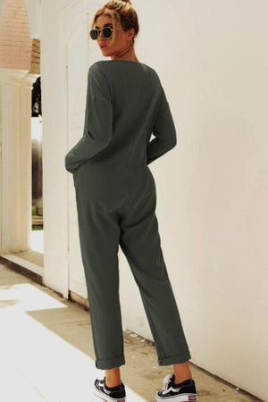 Adrenaline Junkie Buttoned Long Sleeve Jumpsuit - MXSTUDIO.COM