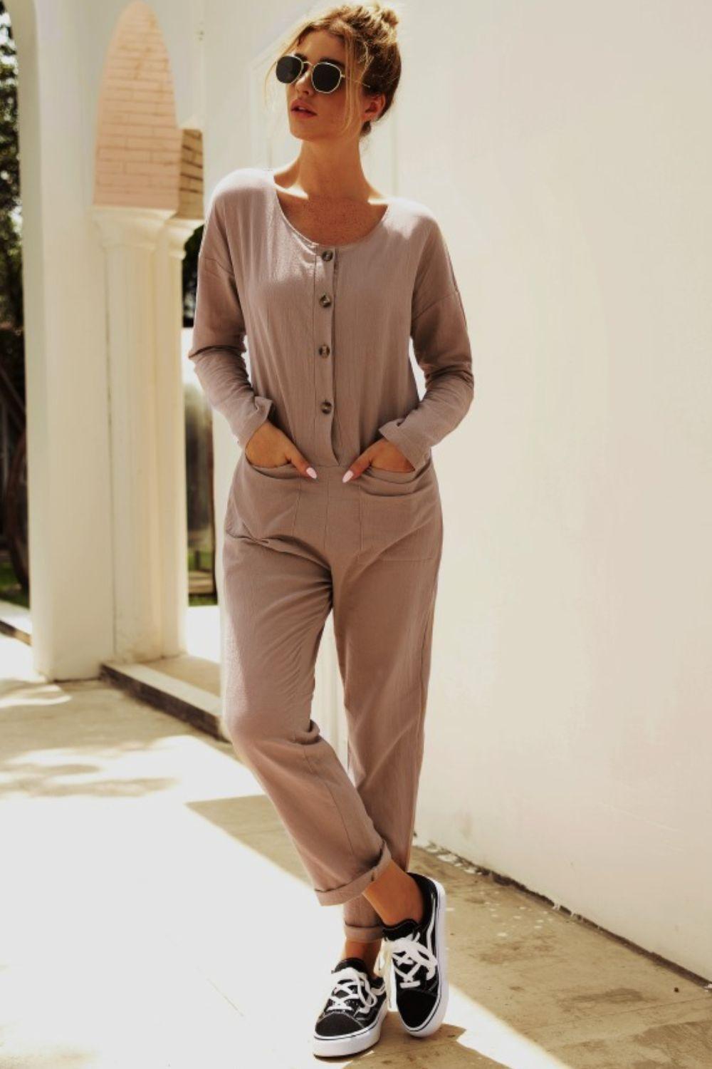 Adrenaline Junkie Buttoned Long Sleeve Jumpsuit - MXSTUDIO.COM