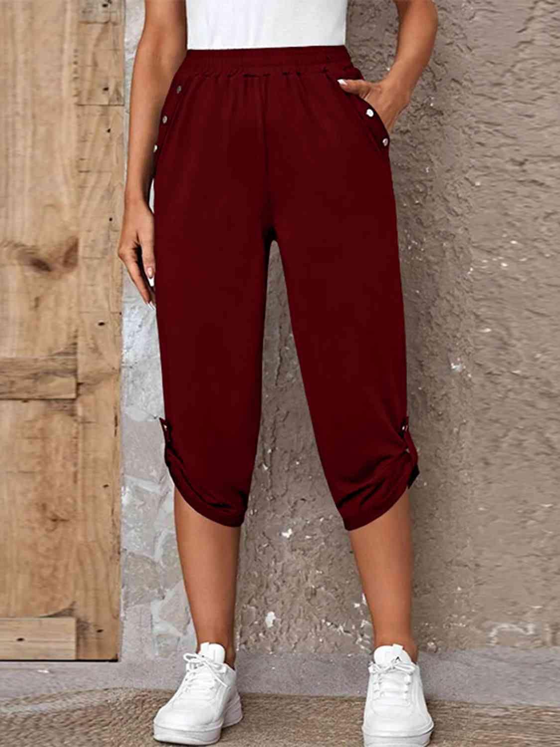 Adventure Ready Roll-Tab Elastic Waist Capri Pants - MXSTUDIO.COM