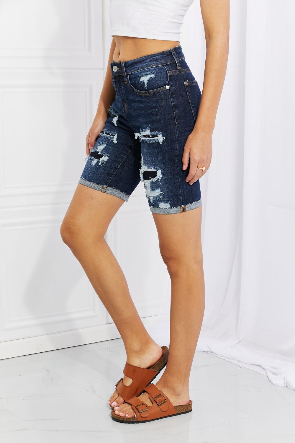 Adventurous Distressed Denim Bermuda Shorts - MXSTUDIO.COM