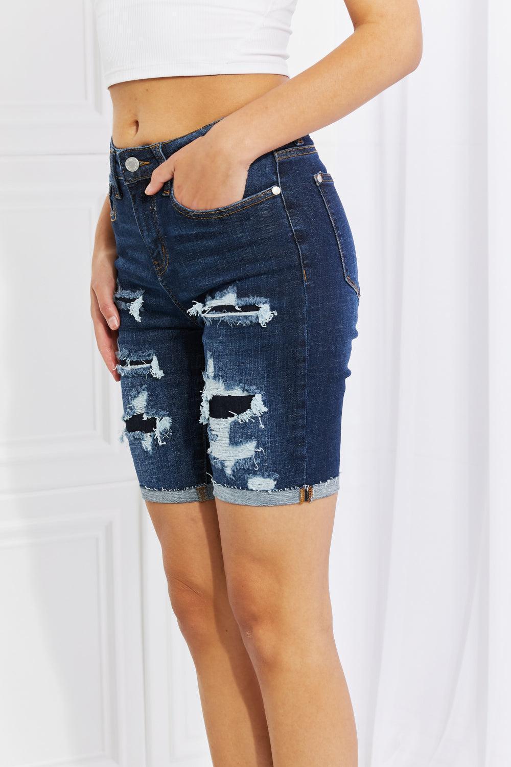 Adventurous Distressed Denim Bermuda Shorts - MXSTUDIO.COM