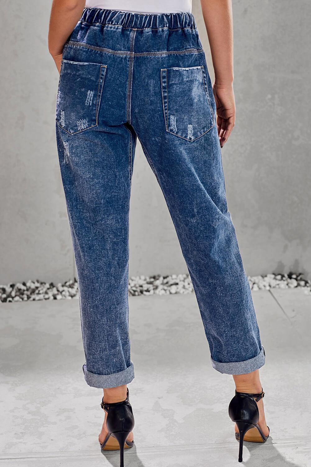 Adventurous Elastic Waist Denim Joggers - MXSTUDIO.COM