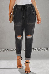 Adventurous Elastic Waist Denim Joggers - MXSTUDIO.COM