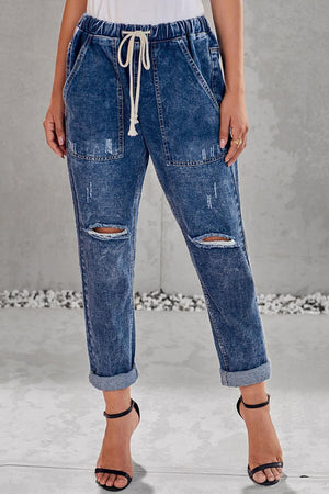 Adventurous Elastic Waist Denim Joggers - MXSTUDIO.COM