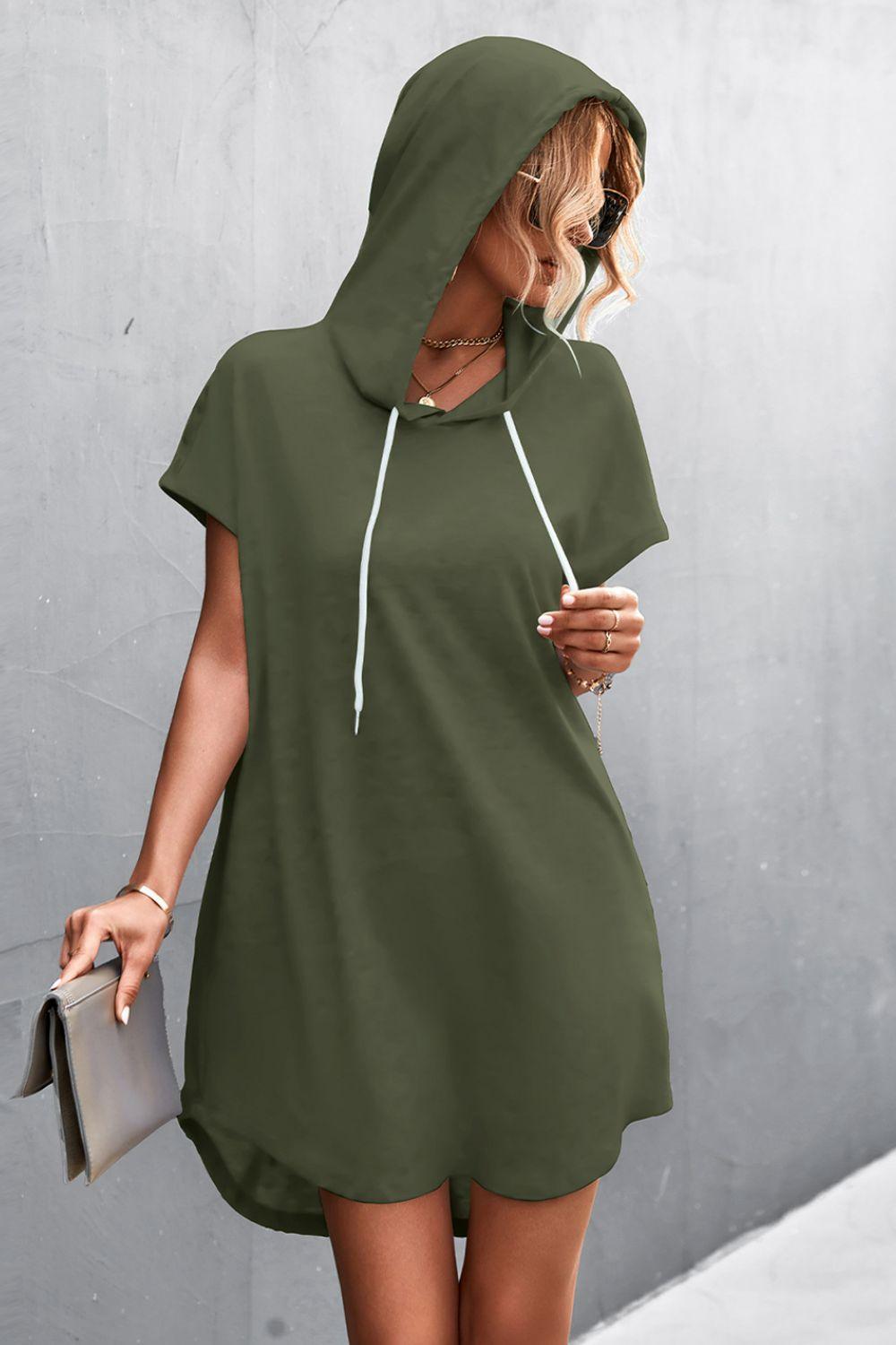 Adventurous Short Sleeve Hooded Dress - MXSTUDIO.COM