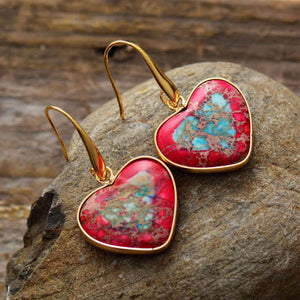 Affectionate Natural Stone Heart Drop Earrings-MXSTUDIO.COM