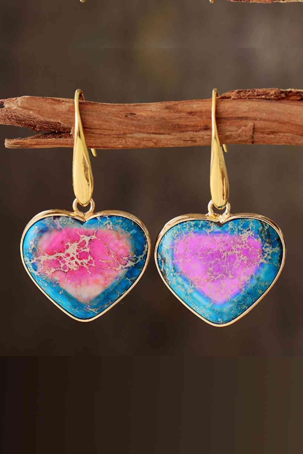 Affectionate Natural Stone Heart Drop Earrings-MXSTUDIO.COM