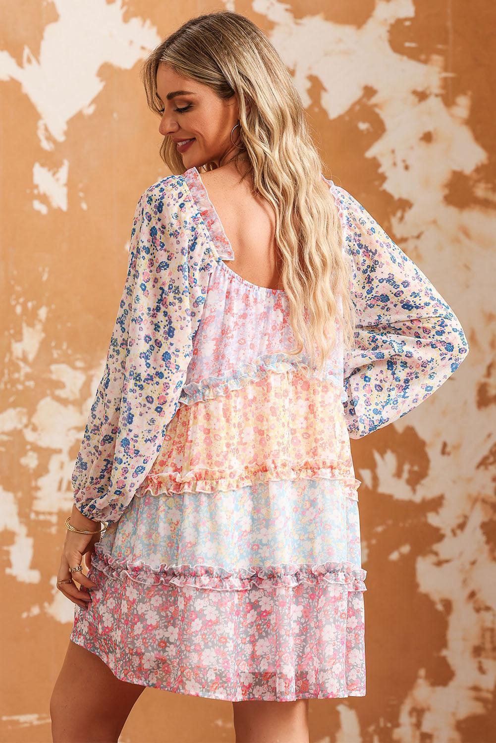 Ageless Beauty Long Sleeve Mini Floral Tiered Dress - MXSTUDIO.COM