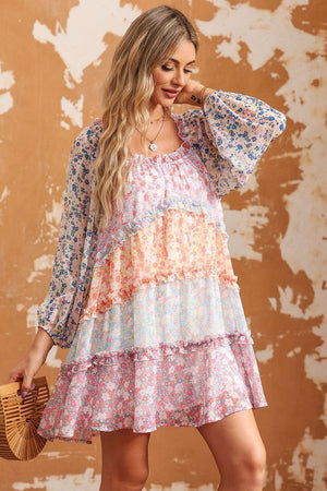 Ageless Beauty Long Sleeve Mini Floral Tiered Dress - MXSTUDIO.COM